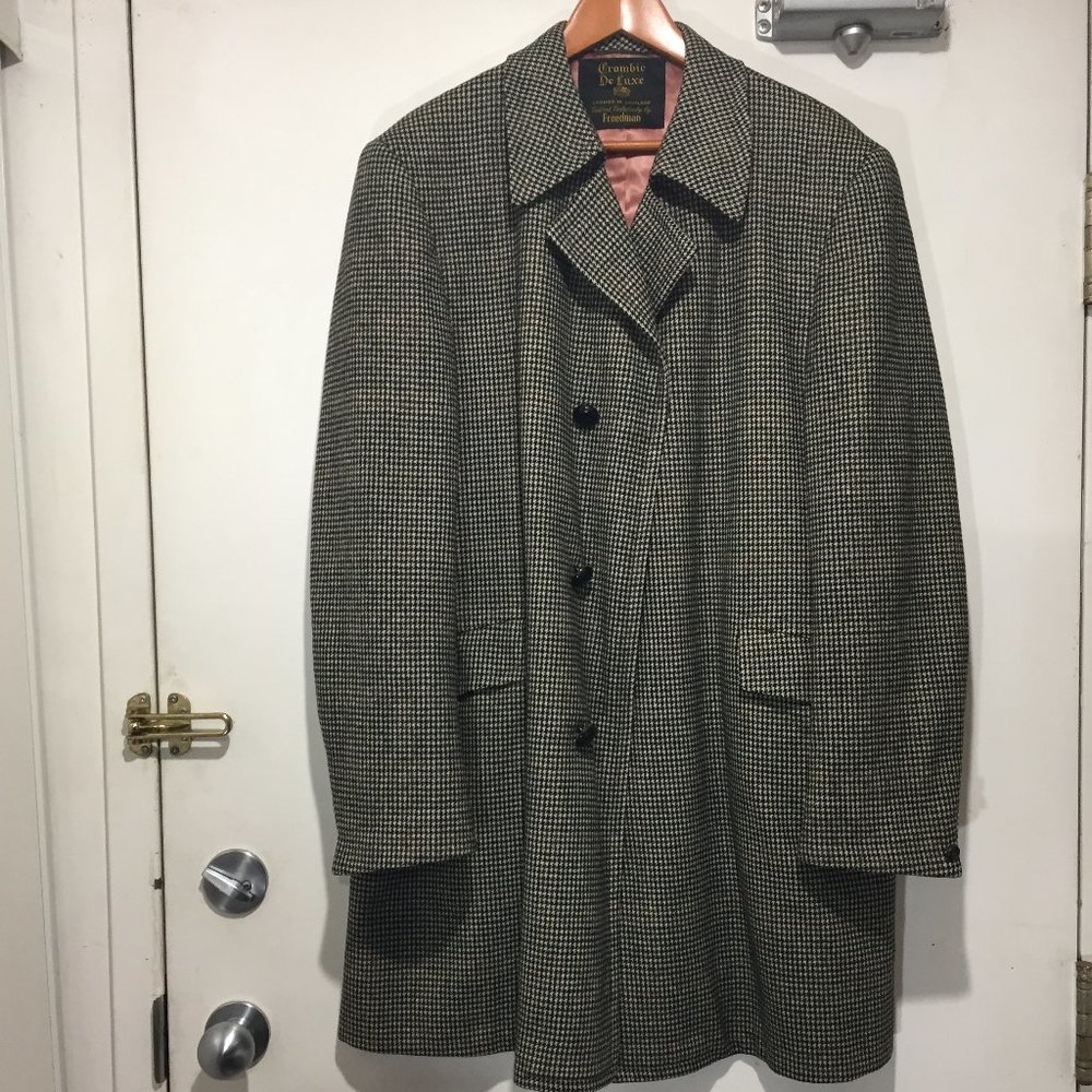 Vintage Men's Houndstooth Trench Coat - Classic Black & White